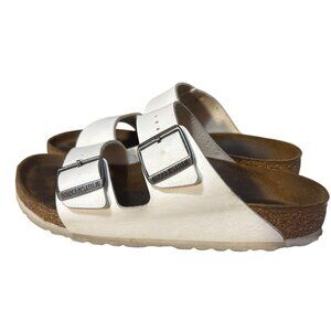 Birkenstock Arizona White Sandals Size 8 Womens Two-Strap Slide Made In Germany